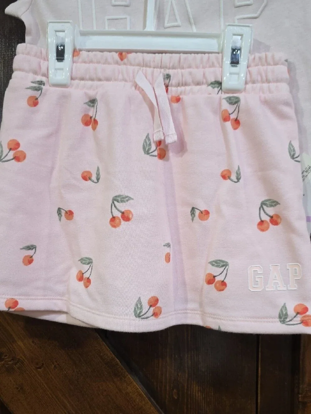 GAP Light Pink Tee with Coral Trim and Cherry Applique